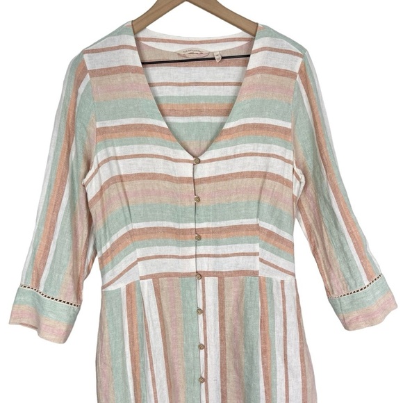 Soft Surroundings Arcata Maxi Dress TALL Medium Stripe Linen Rayon 3/4 Sleeve - Picture 2 of 10